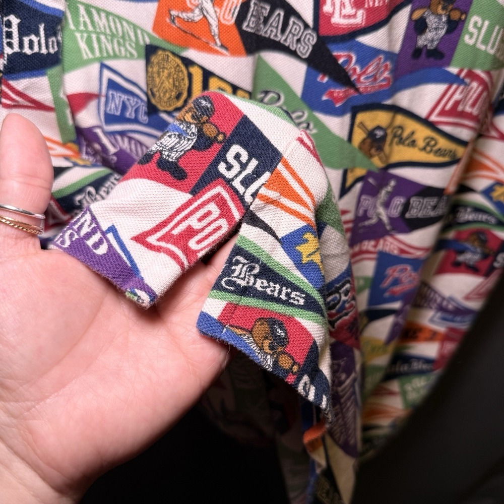 Polo Ralph Lauren Pennant Flag Shirt Baseball Bears All Over Print Sz L * READ* - Picture 4 of 14